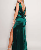 Sleeveless Deep V Low Back Bow Maxi Dress - Body By J'ne