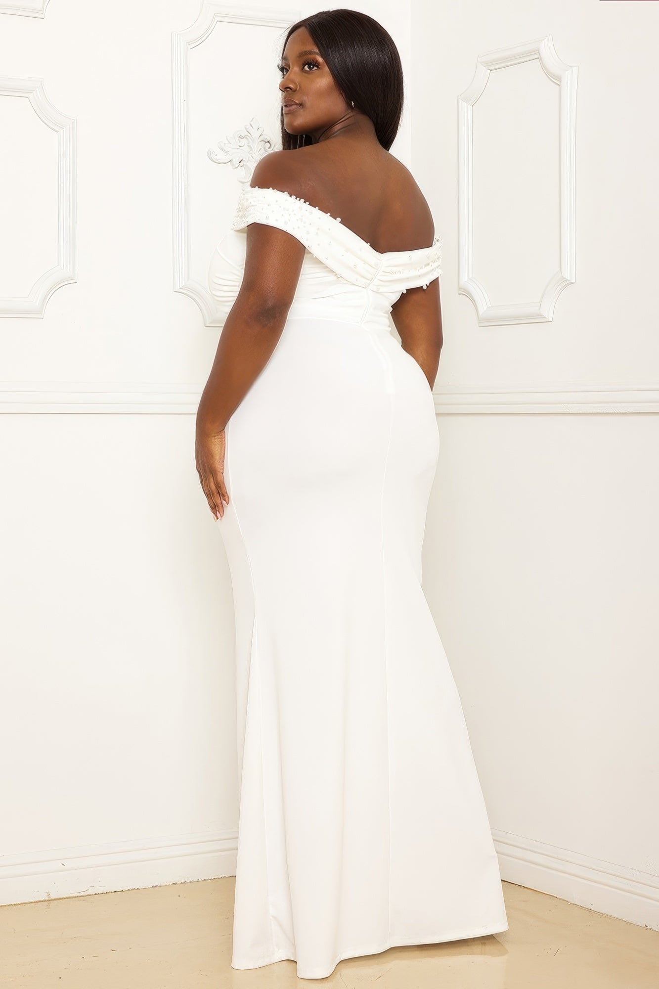 Pearl Bead Off The Shoulder Plus Size Maxi Dress - Body By J'ne