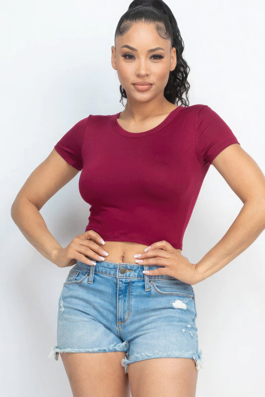 Short Sleeve Roundneck Crop Top - Body By J'ne