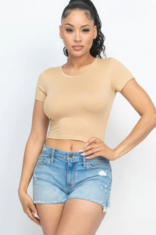 Short Sleeve Roundneck Crop Top - Body By J'ne