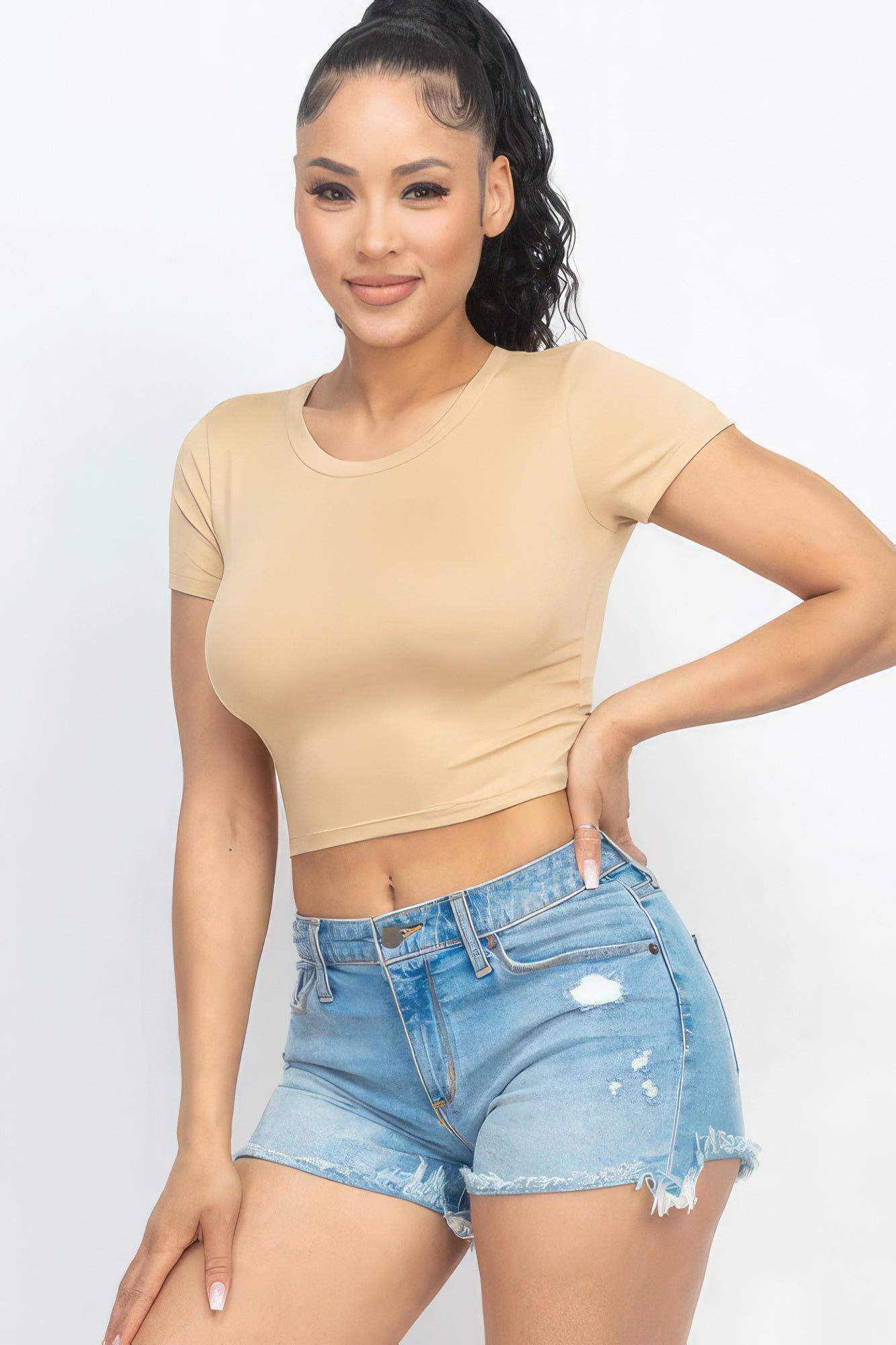 Short Sleeve Roundneck Crop Top - Body By J'ne