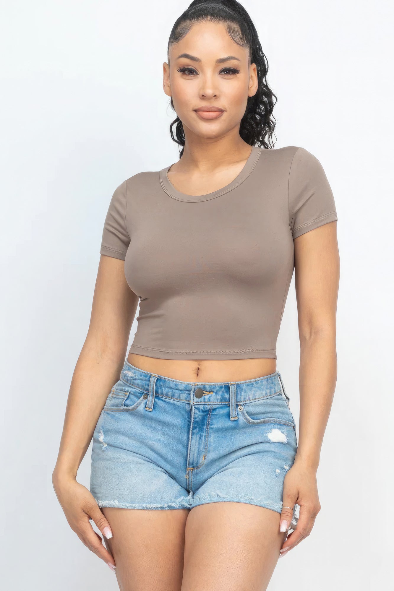 Short Sleeve Roundneck Crop Top - Body By J'ne