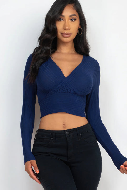 Ribbed Wrap Front Long Sleeve Top - Body By J'ne