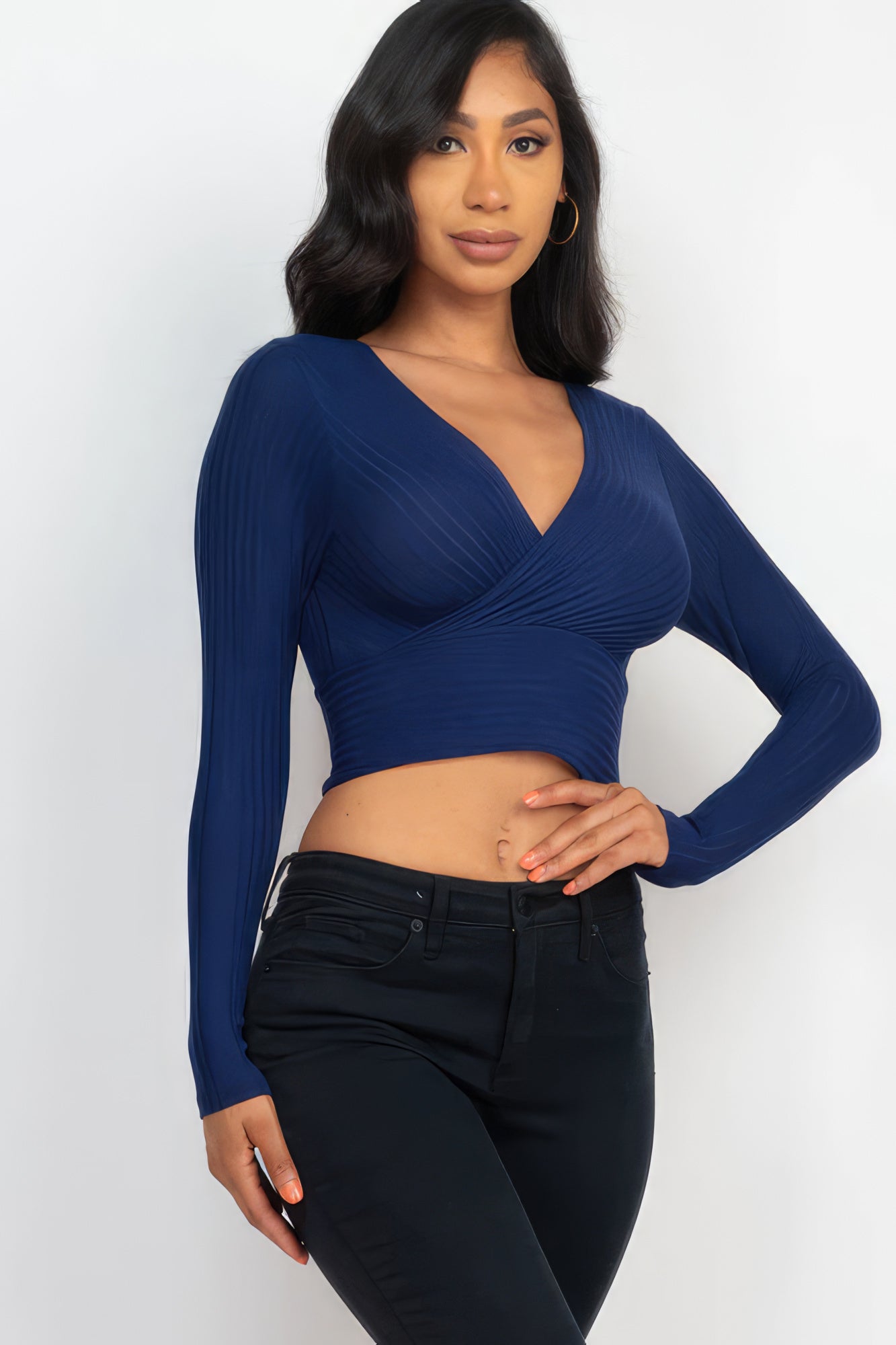 Ribbed Wrap Front Long Sleeve Top - Body By J'ne