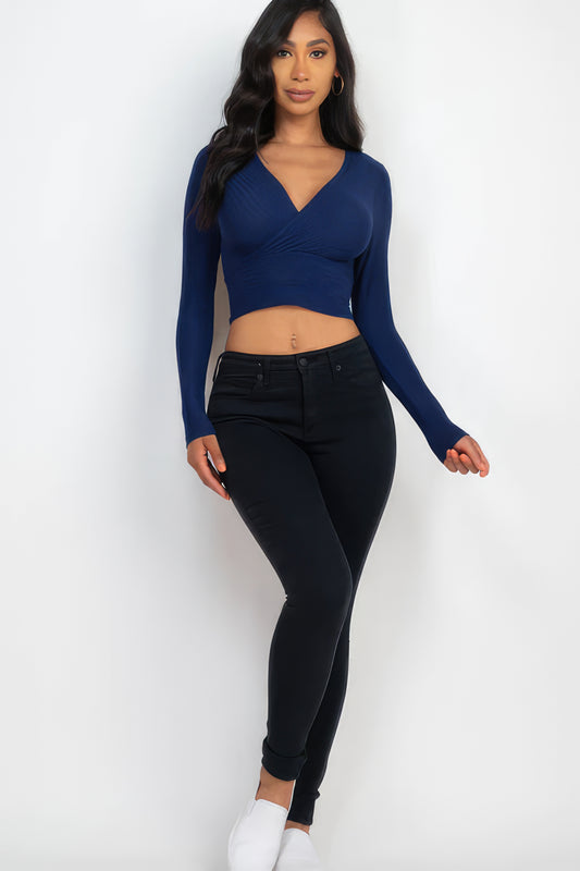 Ribbed Wrap Front Long Sleeve Top - Body By J'ne