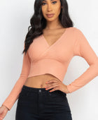 Ribbed Wrap Front Long Sleeve Top - Body By J'ne