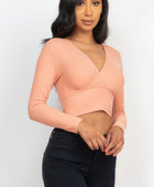 Ribbed Wrap Front Long Sleeve Top - Body By J'ne