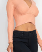 Ribbed Wrap Front Long Sleeve Top - Body By J'ne