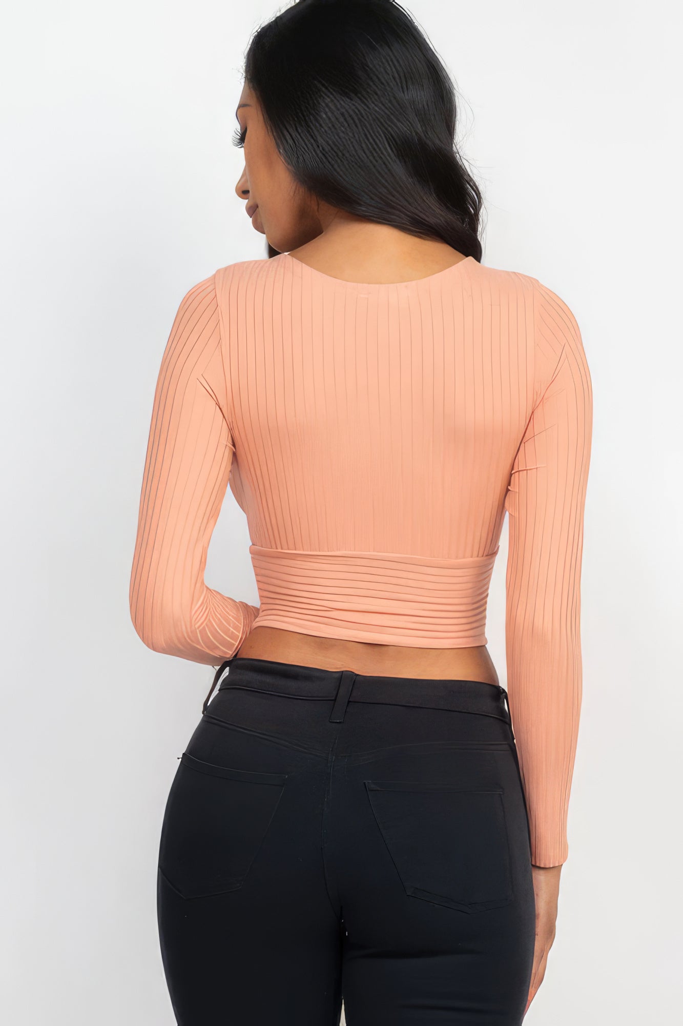 Ribbed Wrap Front Long Sleeve Top - Body By J'ne