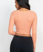 Ribbed Wrap Front Long Sleeve Top - Body By J'ne