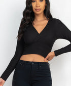 Ribbed Wrap Front Long Sleeve Top - Body By J'ne