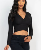 Ribbed Wrap Front Long Sleeve Top - Body By J'ne