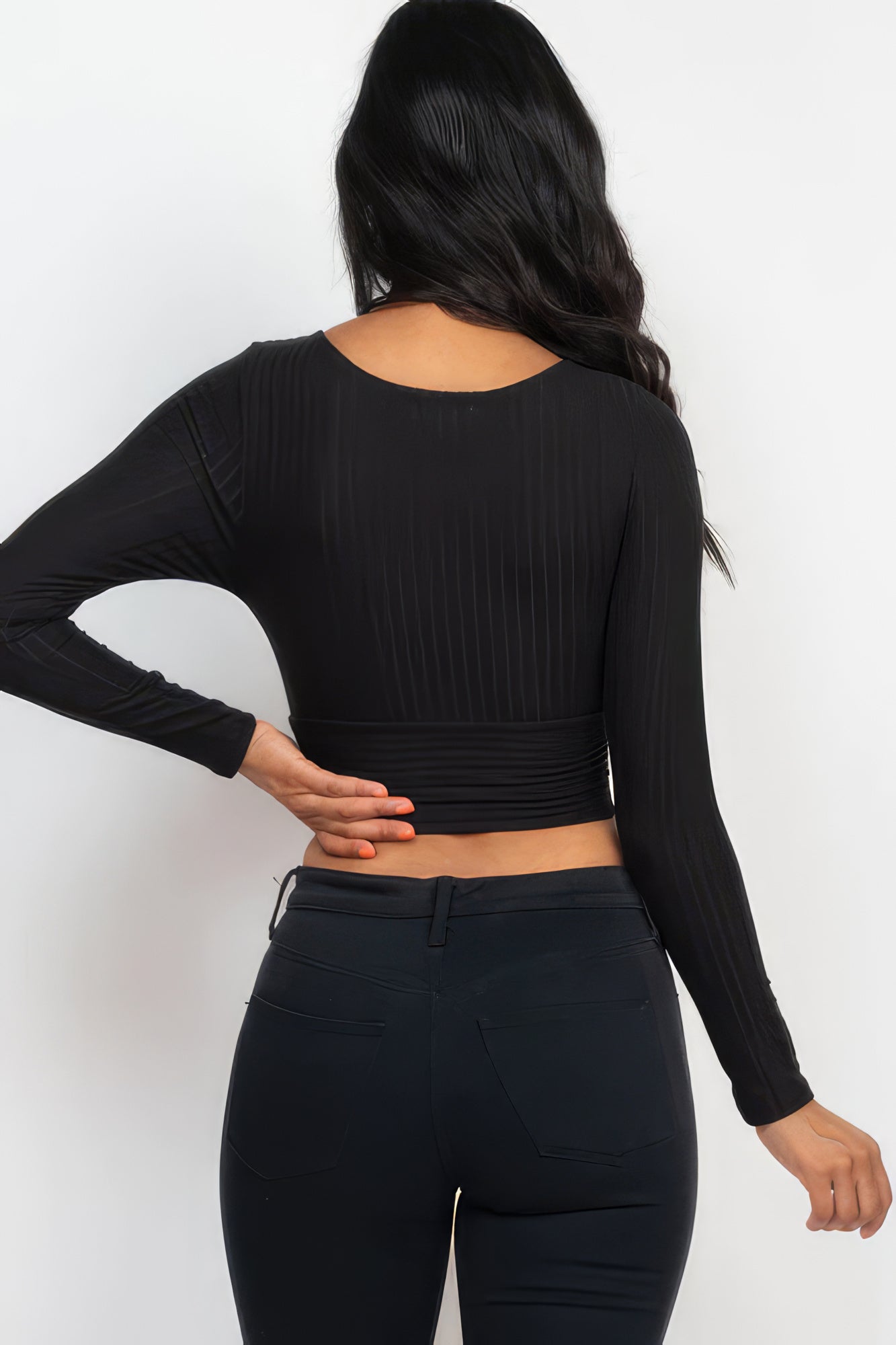 Ribbed Wrap Front Long Sleeve Top - Body By J'ne