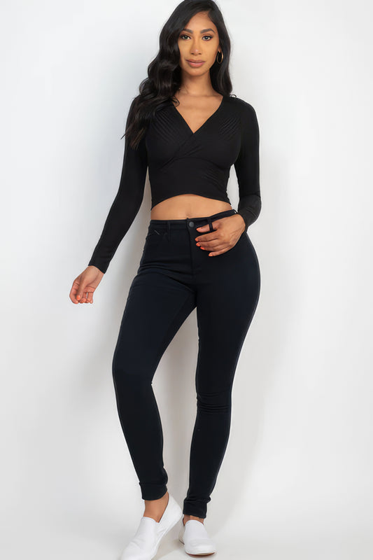 Ribbed Wrap Front Long Sleeve Top - Body By J'ne