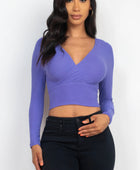 Ribbed Wrap Front Long Sleeve Top - Body By J'ne