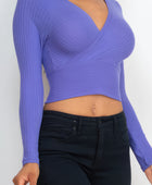 Ribbed Wrap Front Long Sleeve Top - Body By J'ne