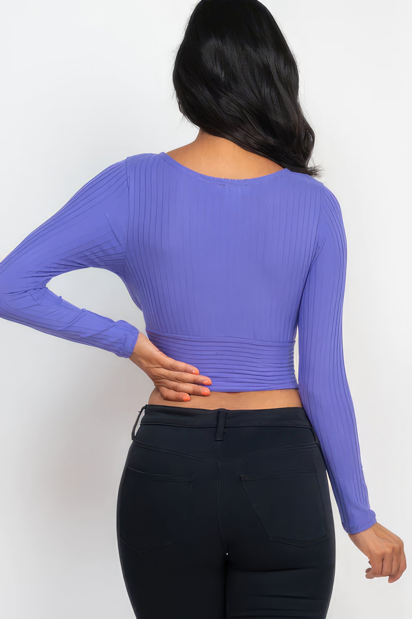 Ribbed Wrap Front Long Sleeve Top - Body By J'ne