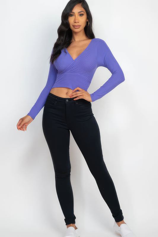 Ribbed Wrap Front Long Sleeve Top - Body By J'ne