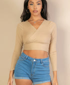 Ribbed Wrap Front Long Sleeve Top - Body By J'ne