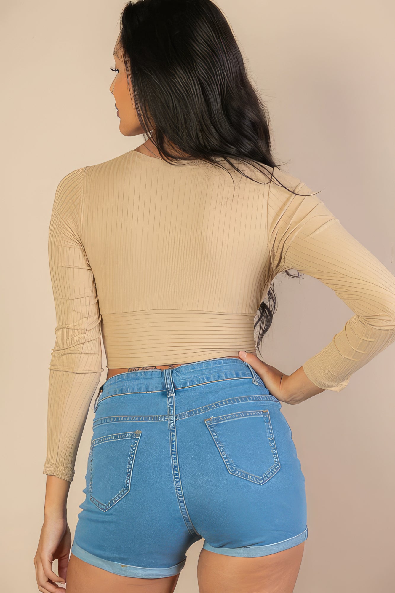 Ribbed Wrap Front Long Sleeve Top - Body By J'ne