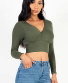 Ribbed Wrap Front Long Sleeve Top - Body By J'ne