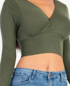 Ribbed Wrap Front Long Sleeve Top - Body By J'ne