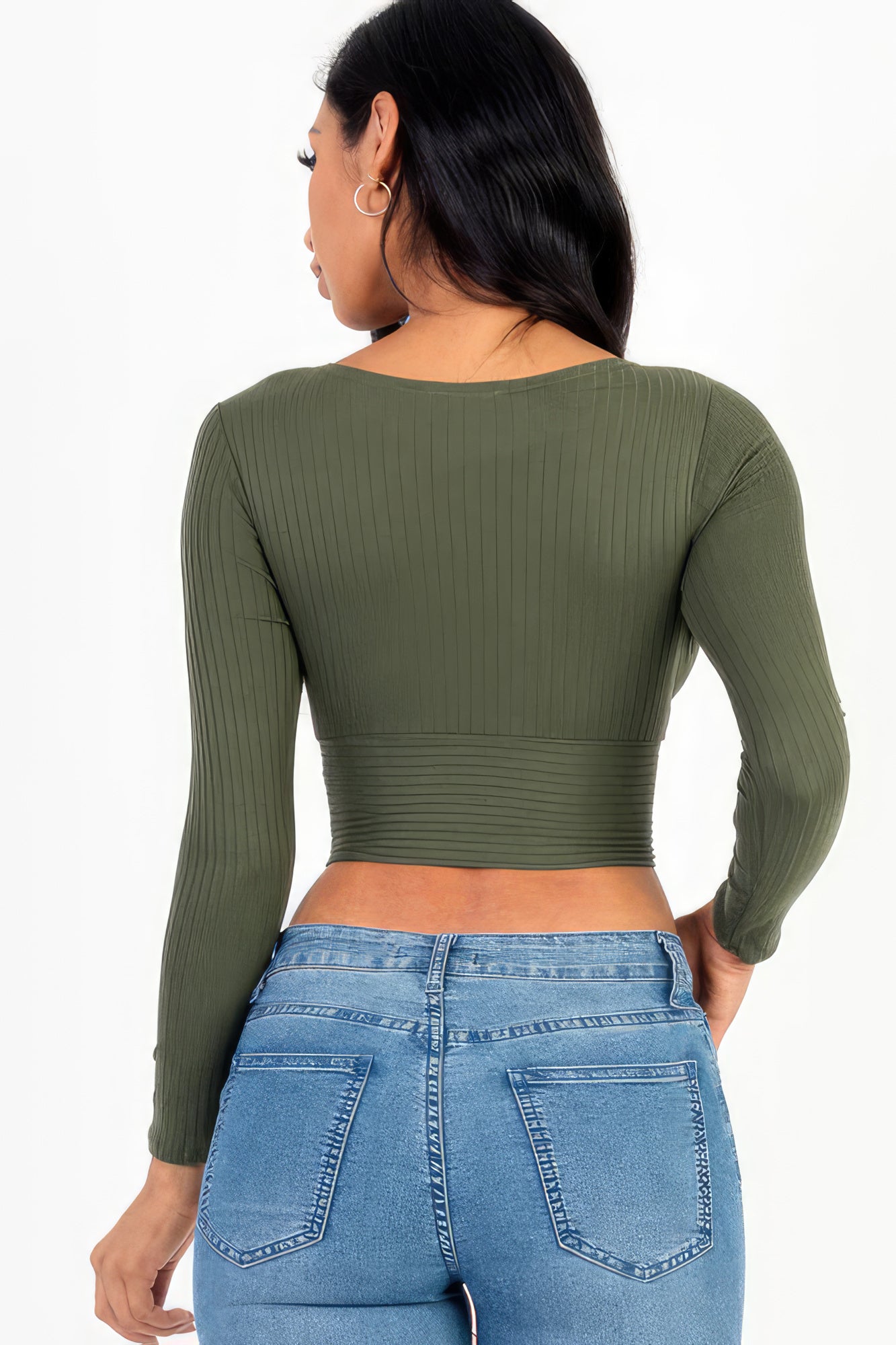 Ribbed Wrap Front Long Sleeve Top - Body By J'ne