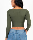 Ribbed Wrap Front Long Sleeve Top - Body By J'ne