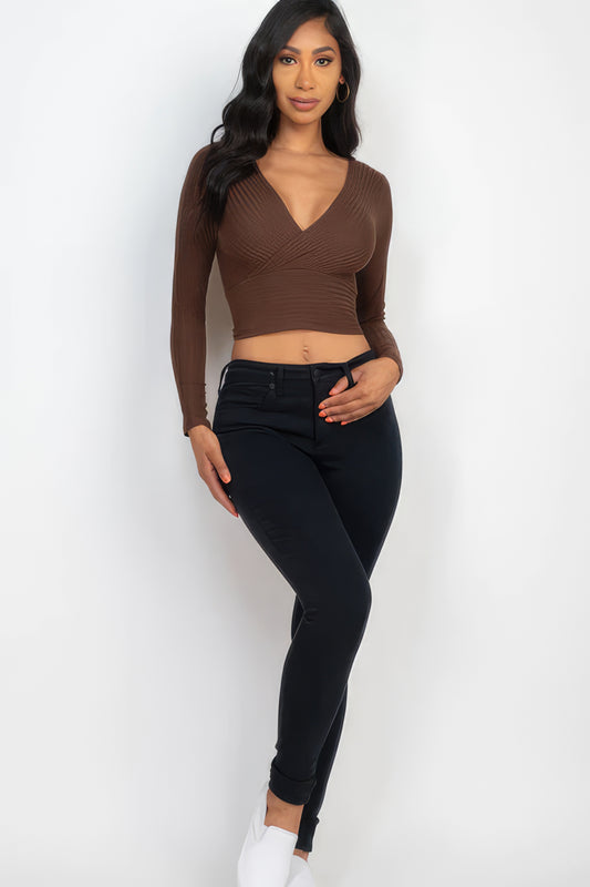 Ribbed Wrap Front Long Sleeve Top - Body By J'ne