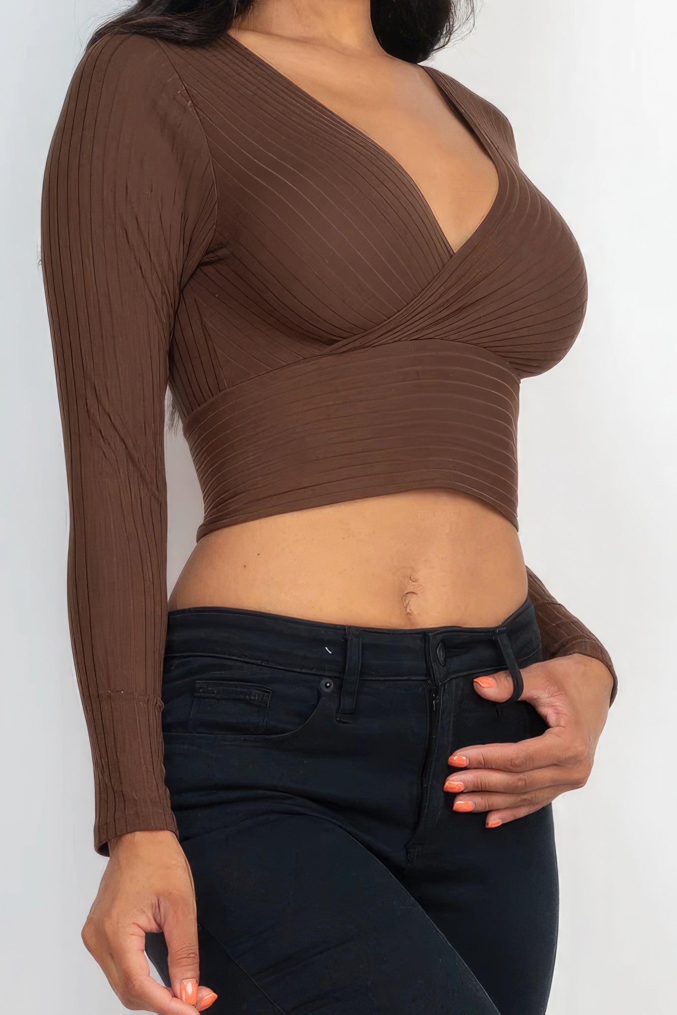 Ribbed Wrap Front Long Sleeve Top - Body By J'ne