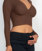 Ribbed Wrap Front Long Sleeve Top - Body By J'ne
