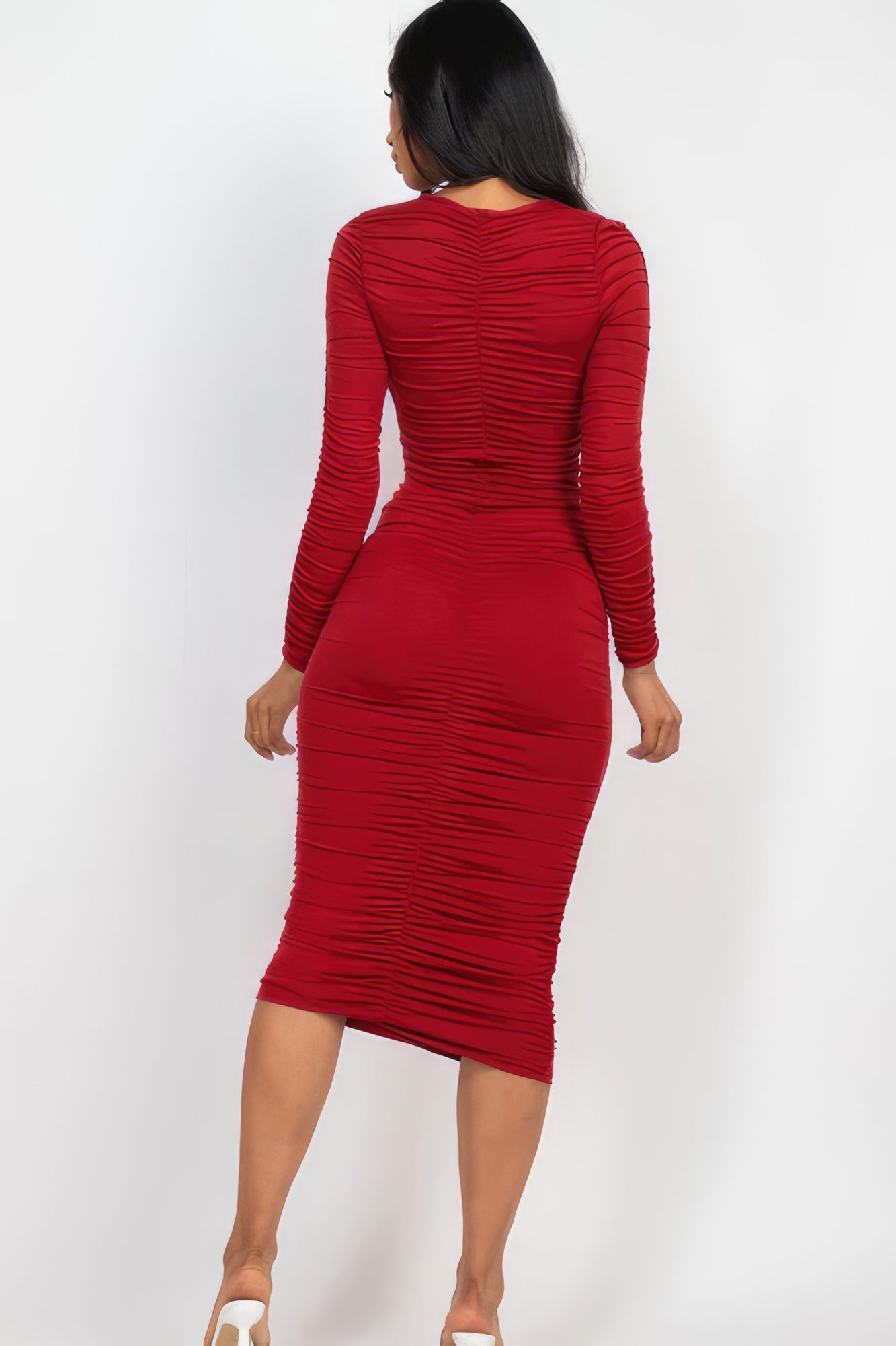 Ruched Long Sleeve Midi Dress - Body By J'ne