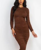 Ruched Long Sleeve Midi Dress - Body By J'ne