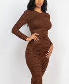 Ruched Long Sleeve Midi Dress - Body By J'ne