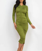 Ruched Long Sleeve Midi Dress - Body By J'ne