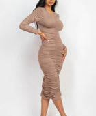 Ruched Long Sleeve Midi Dress - Body By J'ne