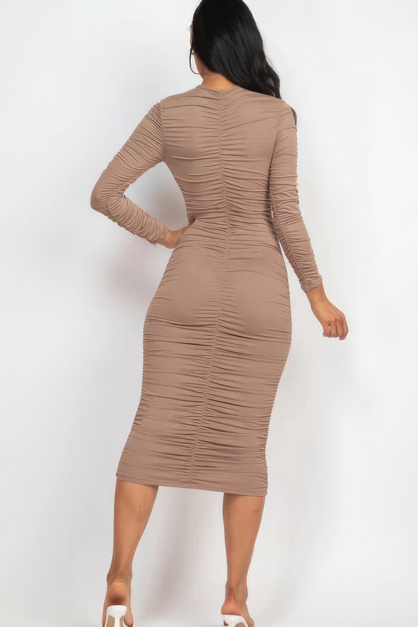 Ruched Long Sleeve Midi Dress - Body By J'ne