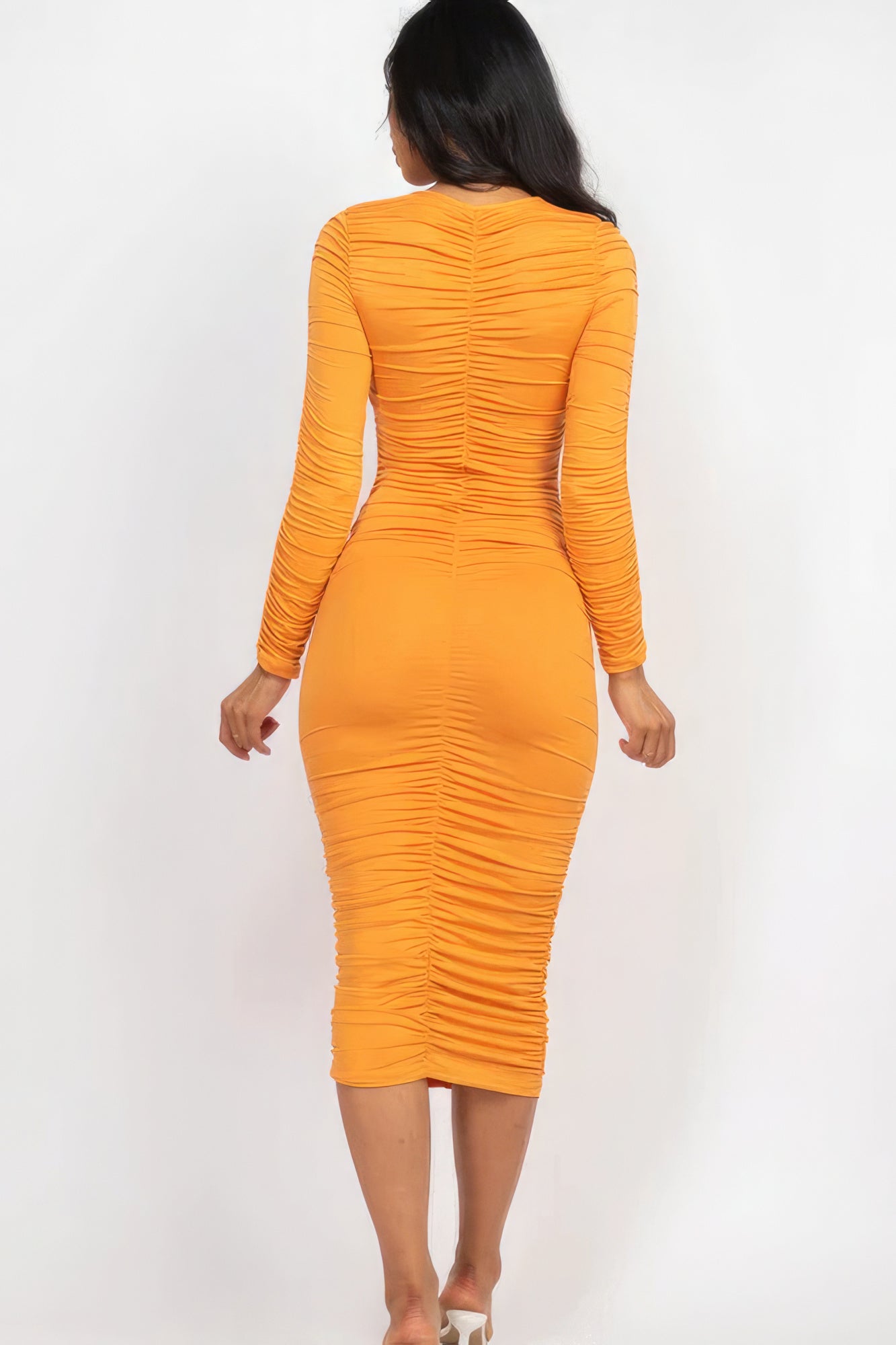 Ruched Long Sleeve Midi Dress - Body By J'ne