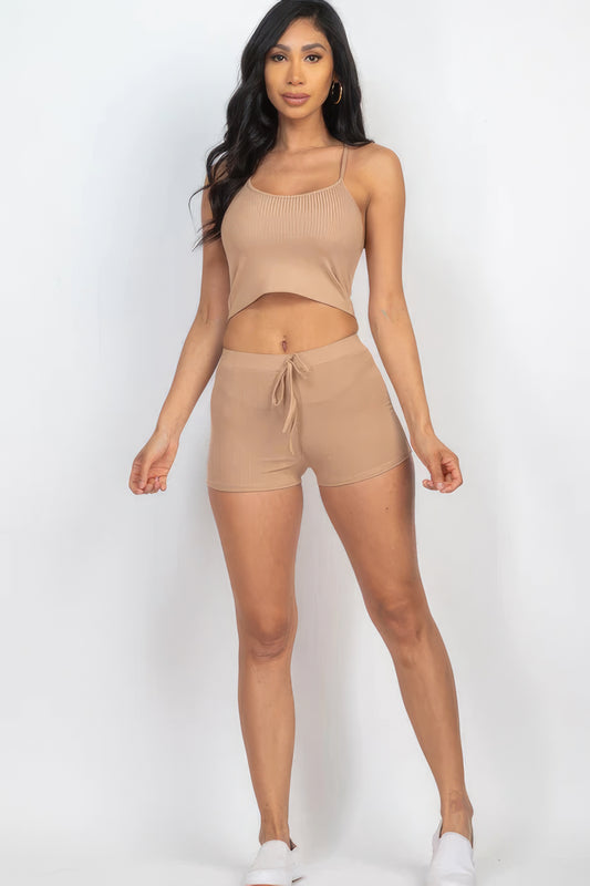 Ribbed Crop Cami Top & Shorts Set - Body By J'ne