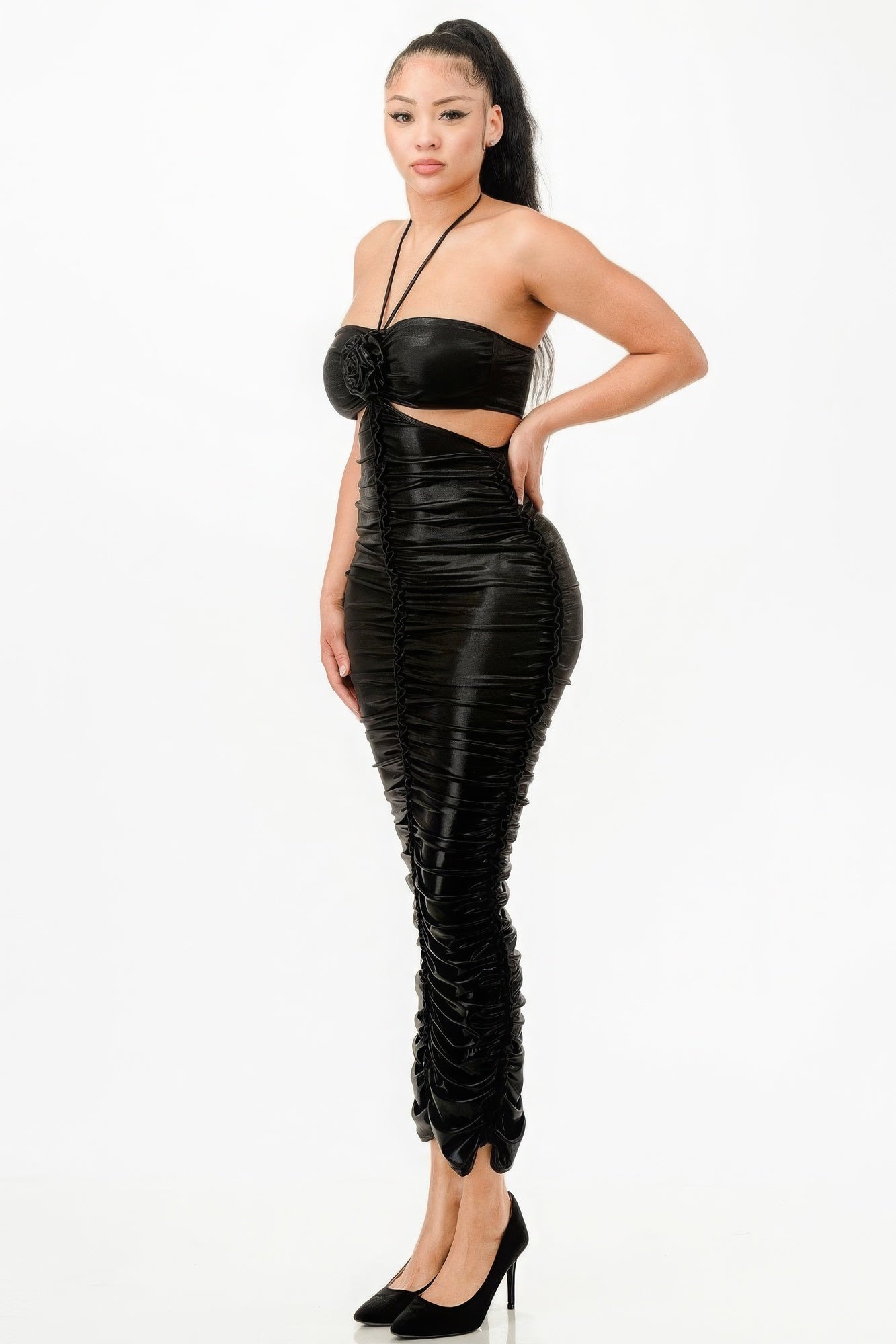 Metallic Rushed Halter Dress - Body By J'ne