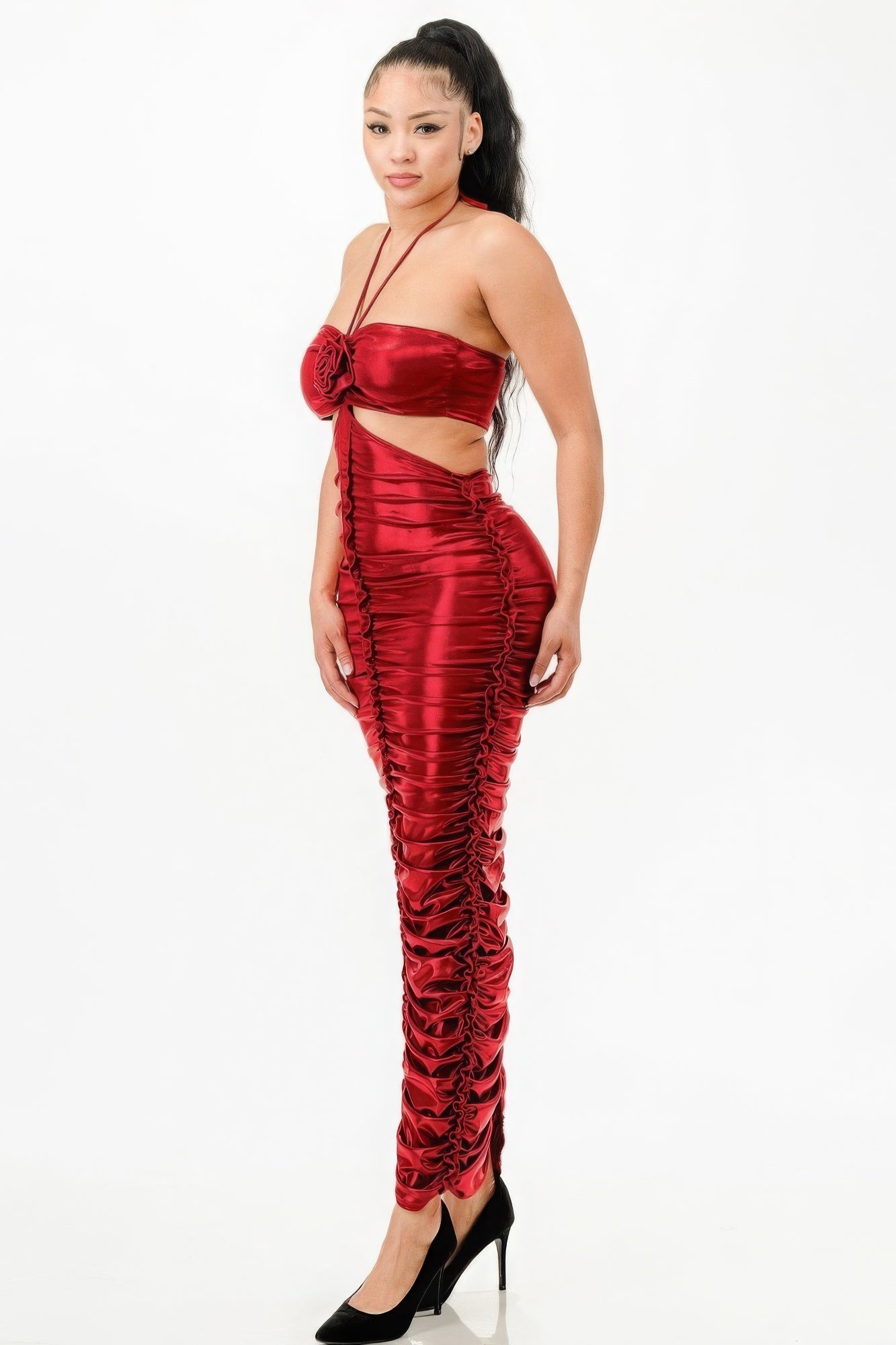 Metallic Rushed Halter Dress - Body By J'ne
