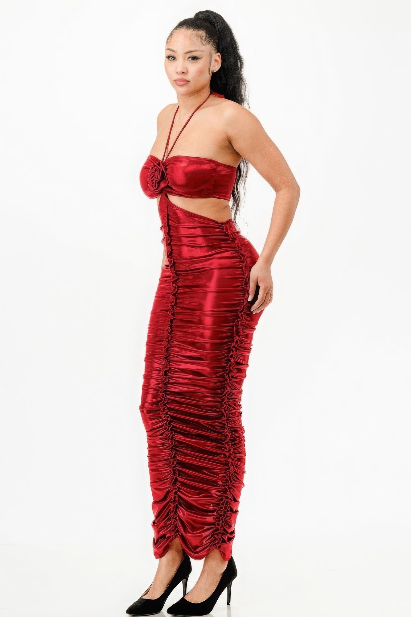 Metallic Rushed Halter Dress - Body By J'ne