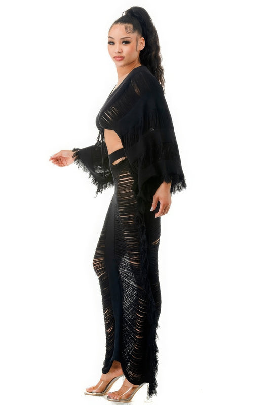 Distressed Long Skirt Set - Body By J'ne