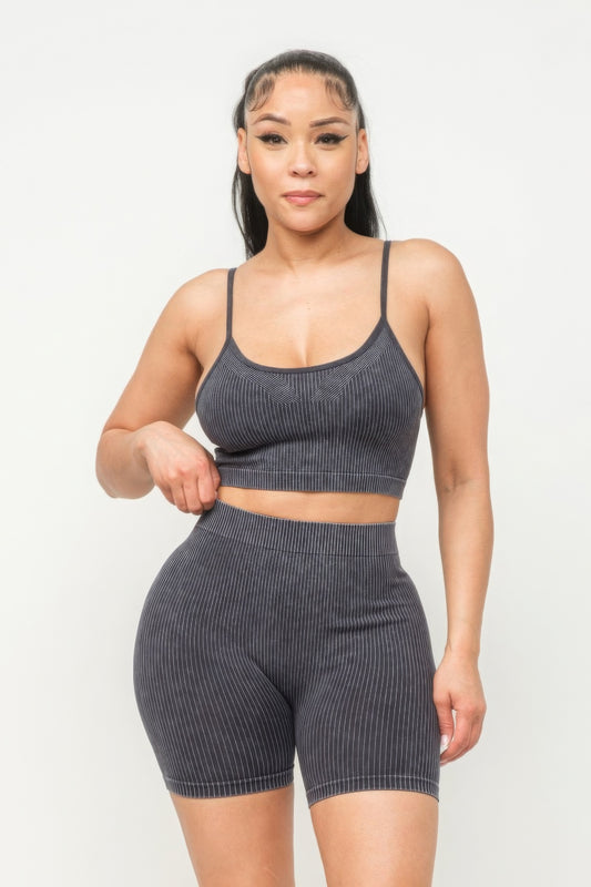 Washed Seamless Basic Tank Top And Shorts Set - Body By J'ne