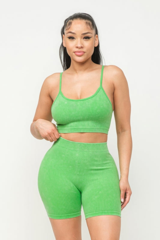 Washed Seamless Basic Tank Top And Shorts Set - Body By J'ne