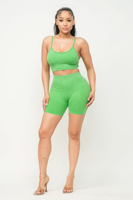 Washed Seamless Basic Tank Top And Shorts Set - Body By J'ne