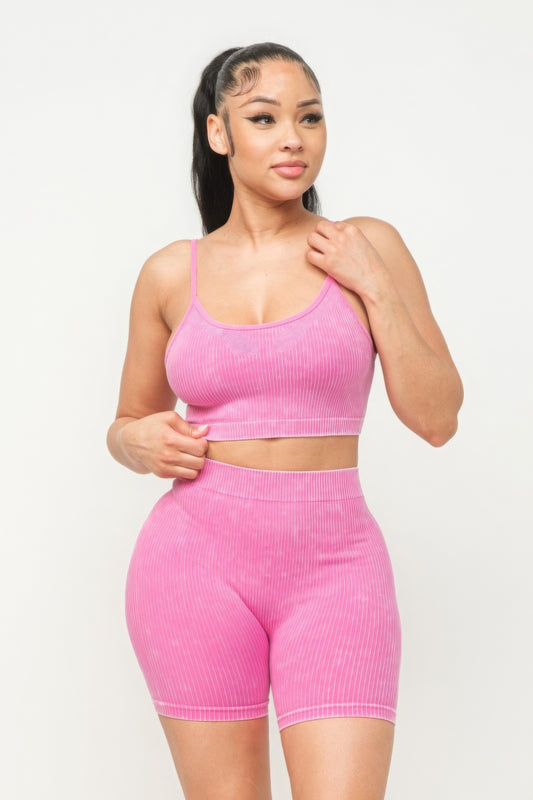 Washed Seamless Basic Tank Top And Shorts Set - Body By J'ne