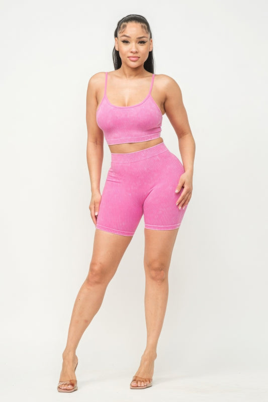Washed Seamless Basic Tank Top And Shorts Set - Body By J'ne