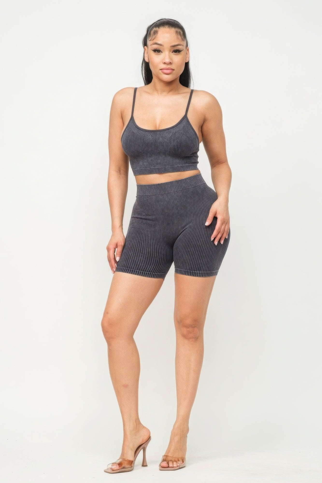 Washed Seamless Basic Tank Top And Shorts Set - Body By J'ne