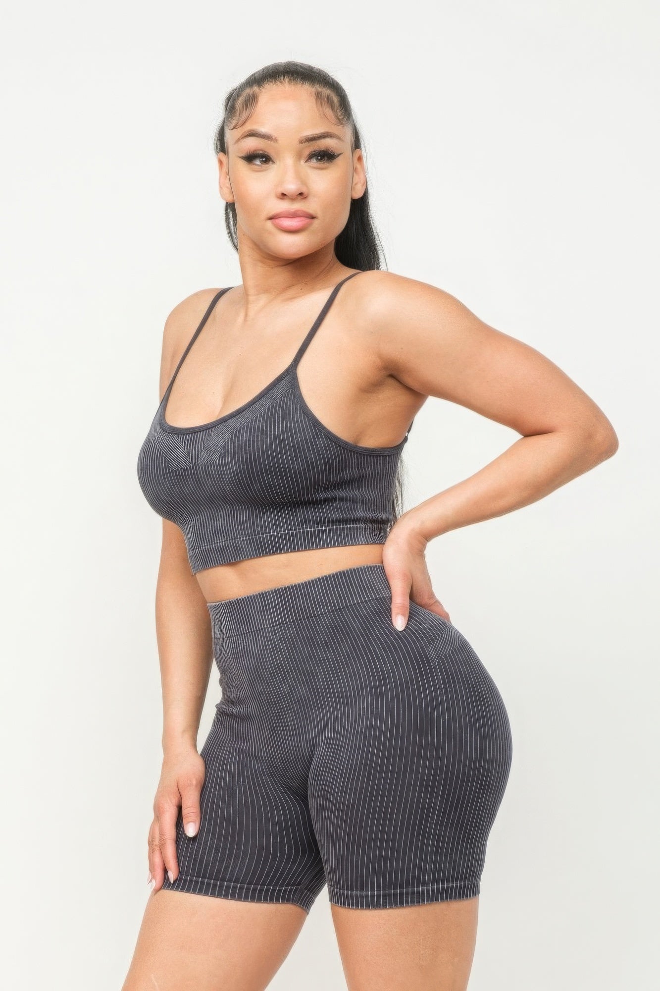 Washed Seamless Basic Tank Top And Shorts Set - Body By J'ne
